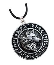 Wolf Necklace, Viking Runes Coin Wolf Pendant, Faux - £38.23 GBP