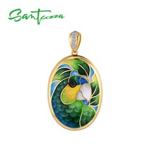 Silver Pendant for Women Pure 925 Sterling Silver Colorful Enamel Parrot Bird Ph - £63.16 GBP