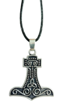 Thors Hammer Necklace Viking Asatru Skane Raven Pendant 30&quot; Tie Cord Norse Pagan - £4.83 GBP