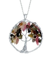 Silver Roots Tree of Life Tourmaline Stones Sterling Silver Pendant Necklace - £44.82 GBP