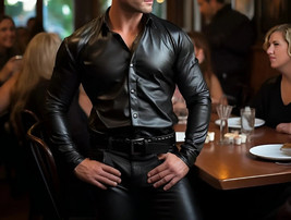 Men&#39;s Black Real Soft Lambskin Leather Shirt New Handmade Stylish Party Casual - £84.34 GBP+