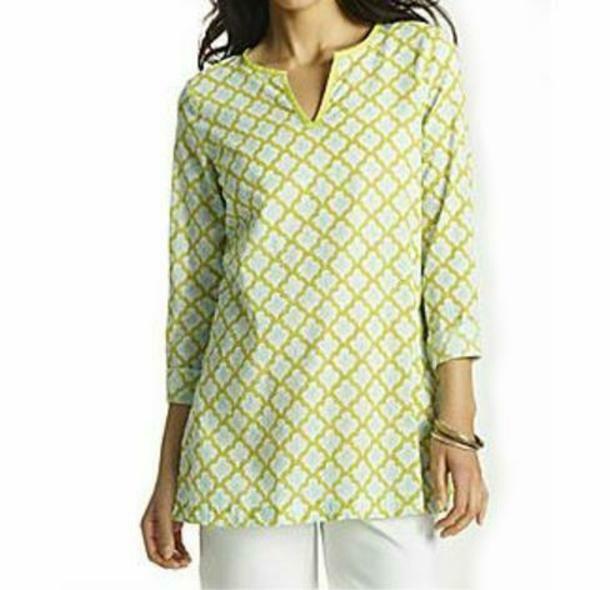 J Jill XS Top Tunic Green Print Beach Pool Cover-Up Matching Tote NEW Ma... - $39.99