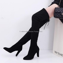 Over The Knee Boots Women Slim Thigh High Boots Suede Pointed Toe Shoes Women Wi - £38.61 GBP