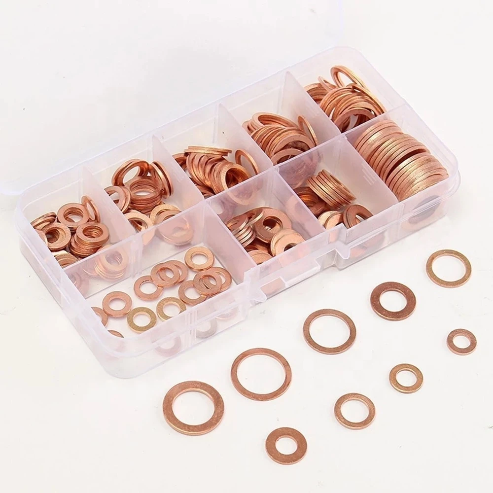 House Home 100Pcs Copper Washer Gasket Nut And Bolt Set Flat Ring Seal Aortment  - £19.98 GBP