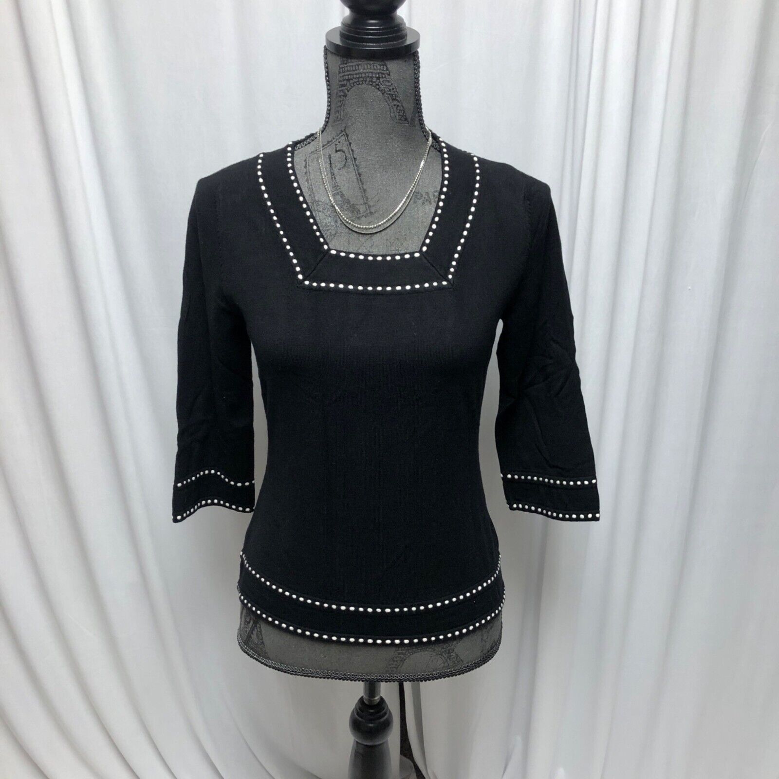Primary image for Dress Barn Sweater Womens Small Black White Dot Accents Square Neck