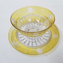 2 Pc Daisy Yellow Clear Glass Bowl and Plate Vintage Footed Dish with Underplate - £11.98 GBP