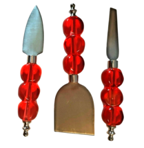 3 Red Acrylic Serving Pieces Charcuterie Cheese Dips Holiday Knife - £14.92 GBP