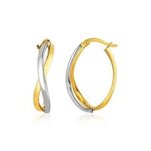 14k Two-Tone Gold 1.0in Length x 0.75in Width Twisted Style Hoop Earrings - £265.36 GBP