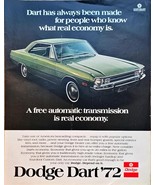 DODGE DART-Automatic Transmission Real Economy-Compact 1972 Print Ad!! - $11.03
