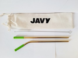 Javy Iced Coffee Reusable Metal Straw Set with Comfort Tips Cleaning Brush &amp; Bag - £6.25 GBP