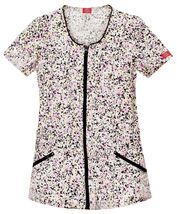 DICKIES WOMEN SCRUB TOP  82743 SMALL SPECKLES POSIES S ZIP DOWN TUNIC CO... - $6.00