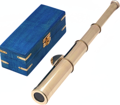 Nautical Handheld Telescope Solid Brass Blue Wooden Box Pirate Spyglass ... - $46.75