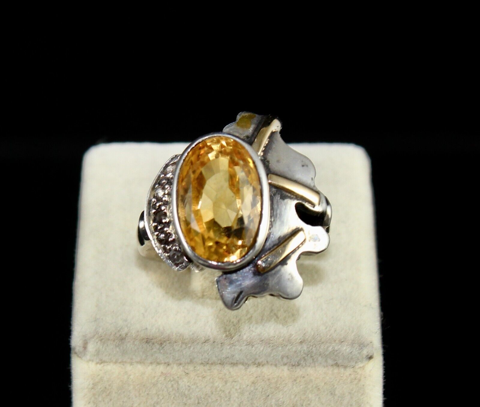 Primary image for NATURAL YELLOW CITRINE OVAL CUT DIAMOND 18K GOLD SILVER VINTAGE MEN WOMEN RIN...