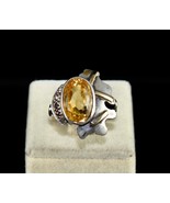 NATURAL YELLOW CITRINE OVAL CUT DIAMOND 18K GOLD SILVER VINTAGE MEN WOME... - £111.09 GBP