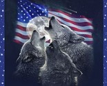 35&quot; X 44&quot; Panel Howling Wolves Moon American Flag Cotton Fabric Panel D4... - £11.41 GBP