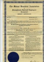 Pennsylvania Railroad Employees $1500 Benefit Certificate 1930 - £31.14 GBP