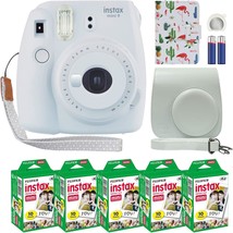 Fujifilm Instax Mini 9 Smokey White Instant Camera + 50 Film + Case + Mi... - $181.99