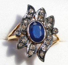 Victorian 0.40ct Rose Cut Diamond Blue Sapphire Christmas Engagement Ring - $541.43