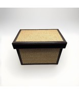 LC Woven Grass Box Trimmed with Lid Genuine Brown Leather and Lined in Suede - $35.63