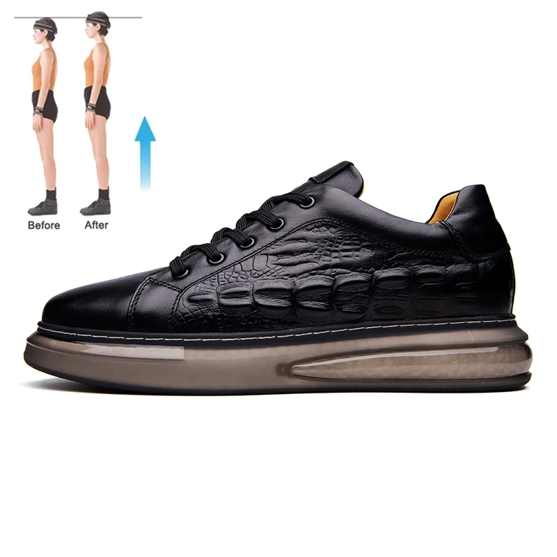 Men&#39;s Cowhider Sneakers Man Elevator Shoes Height Increase Insole 6cm Gr... - $90.71