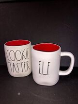 SET 2 Rae Dunn ELF COOKIE TASTER Coffee Tea Mug Cup 16 Oz Red Interior 4... - $16.00
