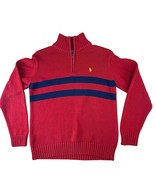 Vintage 90s Polo Ralph Lauren Blue Label Boys 1/4 Zip Red Sweater Size M Stripes - $24.74