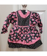 Vintage 80s Pink Black Floral Roses Longsleeve Dress Cotton Baby Girls 3T - $32.18
