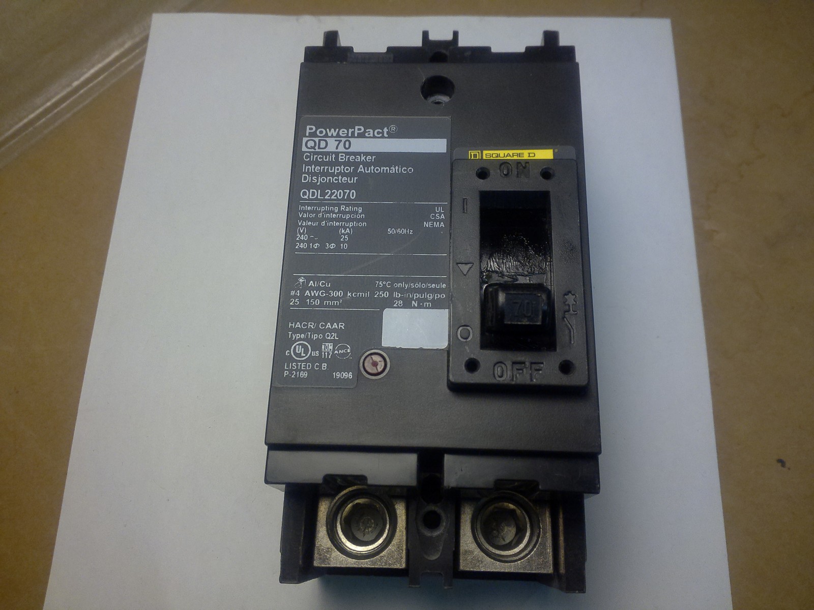 Primary image for (NEW) SQUARE D QDL22070 CIRCUIT BREAKER / (2)POLE 240VAC / 25KA /HACR/CAAR RATED