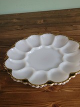 Vintage Anchor Hocking White Milk Glass Deviled Egg Dish Plate Platter G... - $14.01