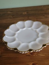 Vintage Anchor Hocking White Milk Glass Deviled Egg Dish Plate Platter G... - £11.18 GBP