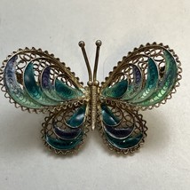 800 Silver Filigree &amp; Enamel Italian Butterfly Brooch Vintage (39 6PL) - £27.65 GBP
