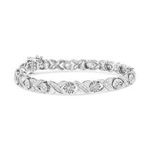 .925 Sterling Silver 1.0 Cttw Round &amp; Baguette Diamond X-Link Tennis Bracele - £319.10 GBP