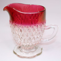 VINTAGE 1960s Indiana Glass Creamer Rich Ruby Red Rim Diamond Point Glass Rare - £7.78 GBP