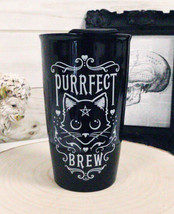 Ebros Witching Hour Pentacle Cat Purrfect Brew Ceramic Travel Mug Coffee Cup - £20.55 GBP