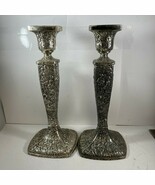 Silver Plated Antimony Repousse Japan Export 9” Candlesticks Att. Asahi ... - $1,601.22 MXN