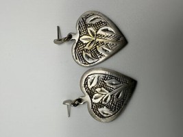 Vintage Silver Brass India Made Heart Dangle Earrings 3.4cm - £8.23 GBP