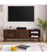 Mid Century Modern 59&quot; Rattan TV Stand, Media Console for 65&quot; TV Dark Wood - $272.99