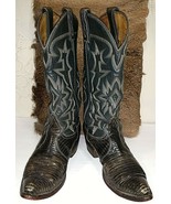 Vintage TONY LAMA Gray Lizard Cowboy Boots Mens Sz 7.5D Brown Leather 87... - $96.26