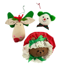 Fabric Christmas Ornaments Handmade Bear Moose Snowman - £11.50 GBP