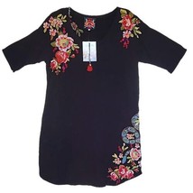 $248 Johnny Was Maliu Tunic Dress Medium Cotton French Terry Bold Embroidery NWT - £132.70 GBP