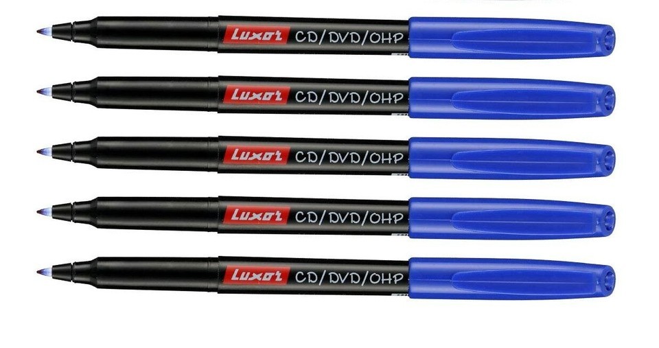 5 x stylos marqueurs permanents à pointe fine bleu marqueur CD DVD OHP s... - $9.00