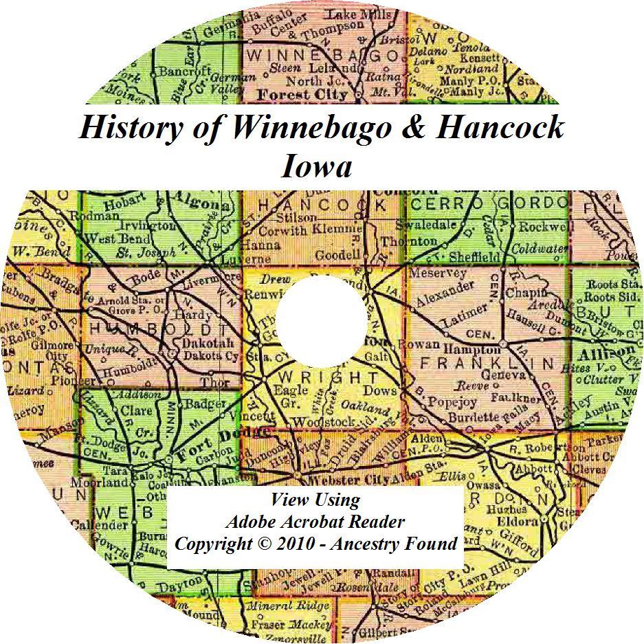 1917 History WINNEBAGO & HANCOCK COUNTY IOWA Garner Forest City  IA Families