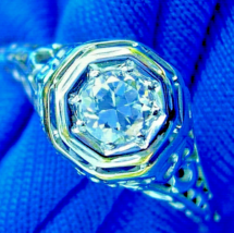 Earth mined Diamond Engagement Ring Vintage Designer BELAIS Solitaire 18k Gold - $1,895.25