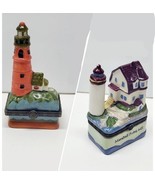 Vintage Lot 2 Lighthouse Trinket Box LIghthouse Collection Cute Sea Aqua  - $27.00