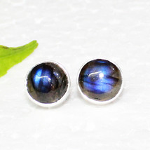 925 Argent Sterling Labradorite Boucles D&#39;Oreilles Clou Handmade Bijoux Pierre - £22.06 GBP