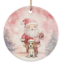 Funny Beagle Dog Santa Pink Winter Ornament Ceramic Christmas Gift Tree Decor - £11.86 GBP