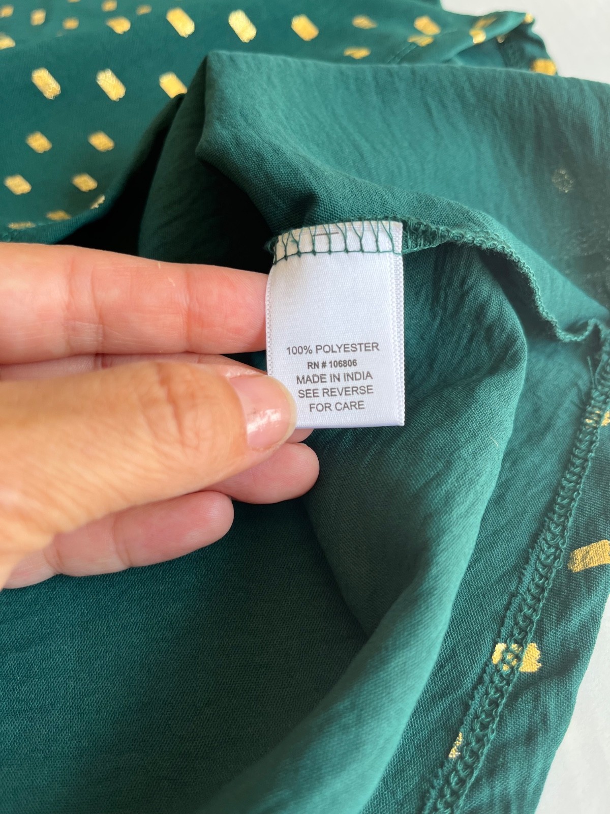 Sz XL Green Gold Glitter Dots Open Split Buttoned V Neck Pullover Blouse Item image 7