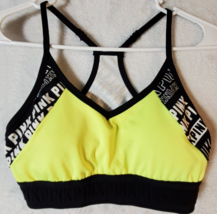 PINK Victoria&#39;s Secret Sports Bra Women Size Small Black Yellow Spaghett... - $7.49