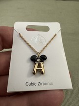 Disney Parks Mickey Mouse Ears Cubic Zirconia Letter A Gold Color Necklace NEW