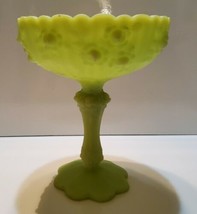 VINTAGE FENTON LIME GREEN GLASS FOOTED TALL CANDY DISH ROSES RIBBED FLORAL - $55.74